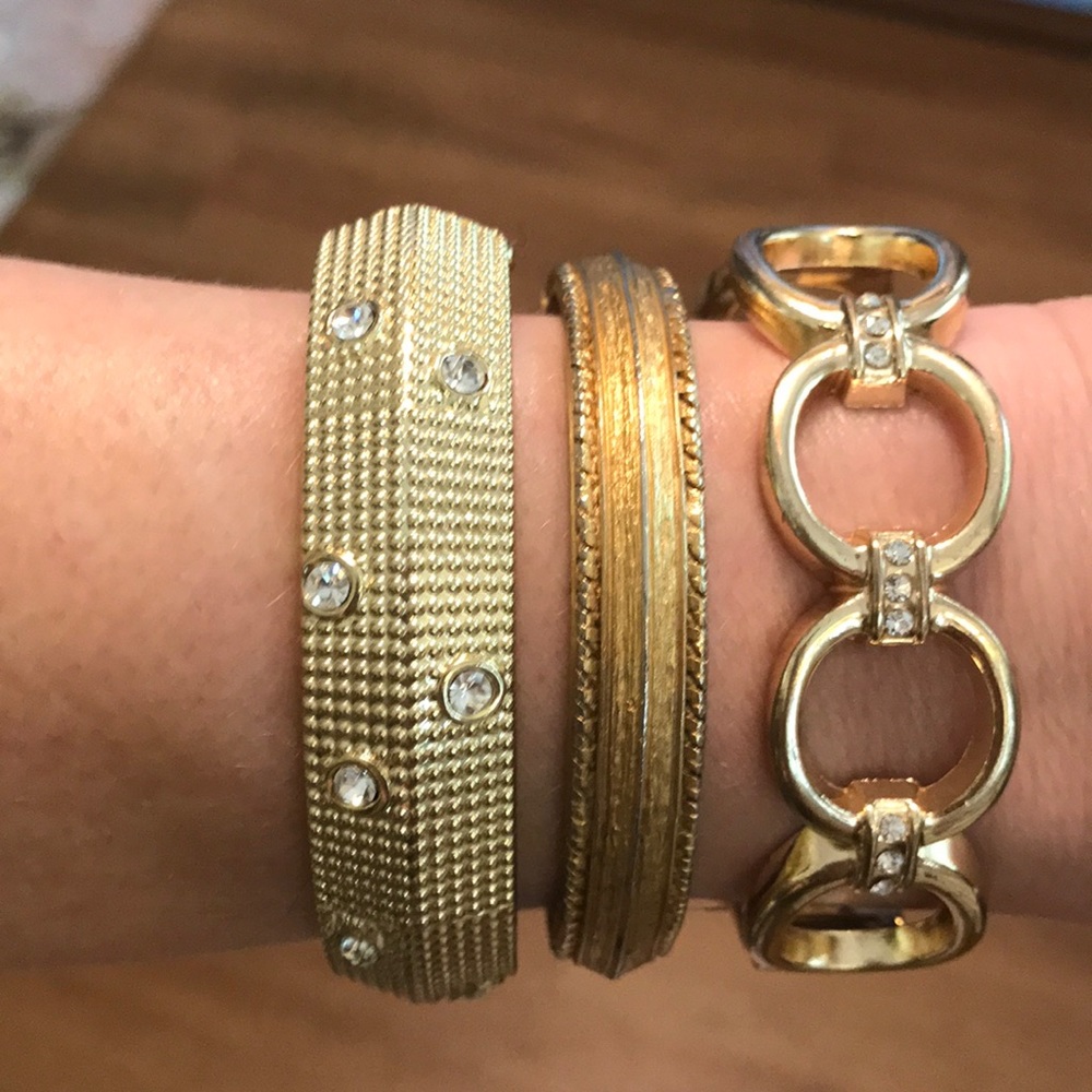 Lot of 3 Gold & Crystal Bracelets